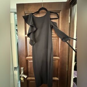 Zara Black One-Shoulder Ruffle Midi Dress